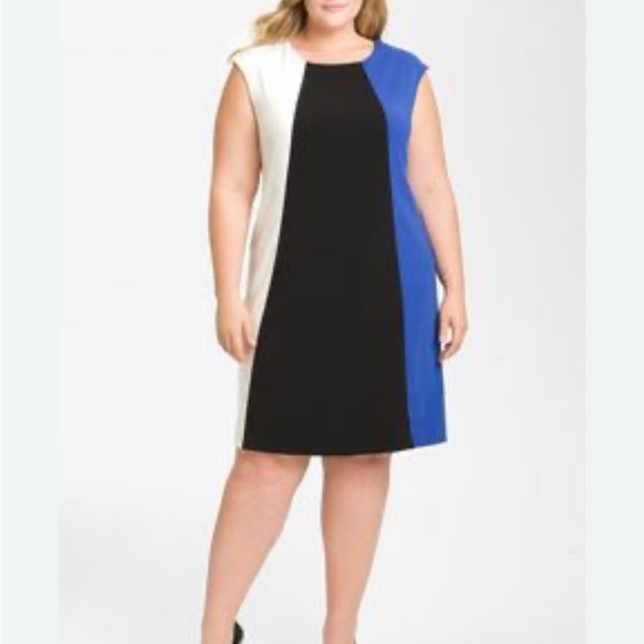 Blue and Black Sheath Mini Dress with Cap Sleeves - Picture 1 of 10